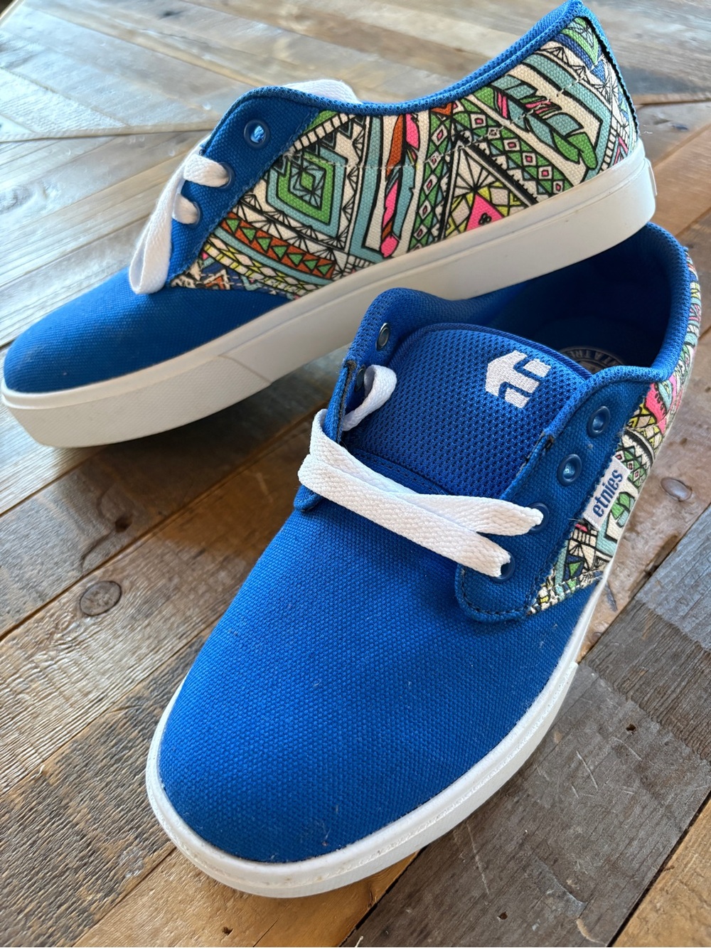 Etnies Jameson 2 Blue Canvas Low-Top Sneakers with Multicolor Aztec Accent